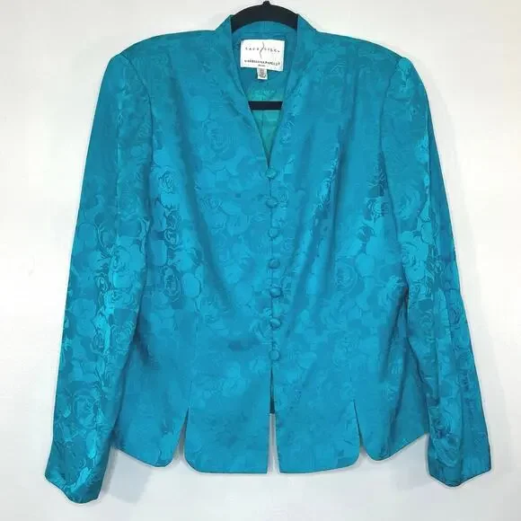 VTG 80s ADRIANNA PAPELL Women Skirt/Jackets Set Floral Long Sleeve Silk 12P Blue - Picture 2 of 14